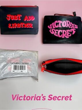 Victoria’s Secret Cosmetic case NWT - JUST ADD LIPSTICK Black bag